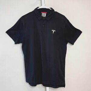 Tesla Men's Black Polo Shirt  M Short Sleeve Collared "T" Logo Golf Workwear